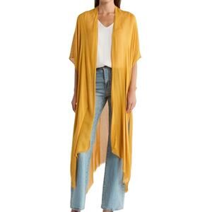 Melrose & Market Women's Lightweight Frayed Edge Kimono – Mustard One Size – NWT